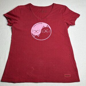 Life is Good Women's Cat Yin and Yang Crusher SS Tee Vneck Size M